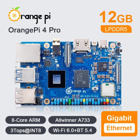 Orange Pi 4 PRO - 12GB RAM Allwinner A733 with 8-Core CPU Embedded 3-TOPS NPU